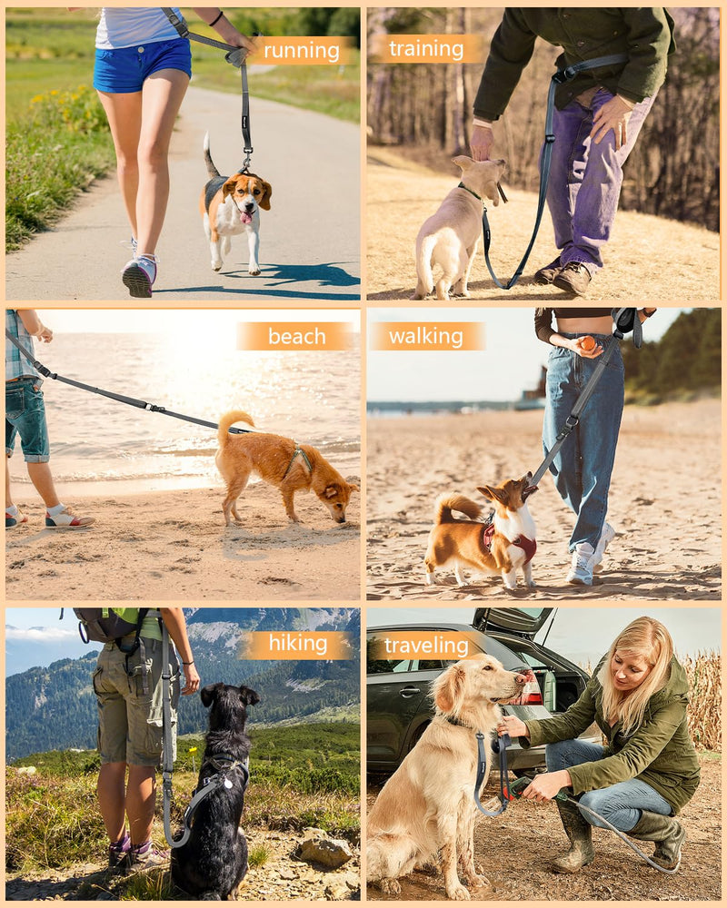 Hands Free Dog Leash, Multifunctional Crossbody Heavy Duty Dog Leash, 9.5 ft Long Dog Leash with Safety Buckle for Medium and Large Dogs Walking, Jogging, Running,Training (5.9-9.5ft). 9.5 Ft-DuckGrey - PawsPlanet Australia