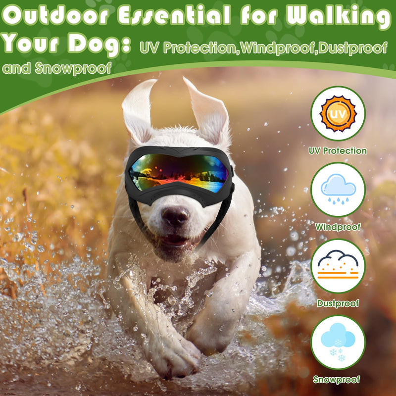 Dog Sunglasses, Dog Goggles for Large and Medium Breed with Adjustable Strap, UV Protection, Windproof, Waterproof, Dustproof and Snowproof, Dogs Eyes Protection, Wide Snout Rest, Soft Frame, Black A Black Frame+Color Lens - PawsPlanet Australia
