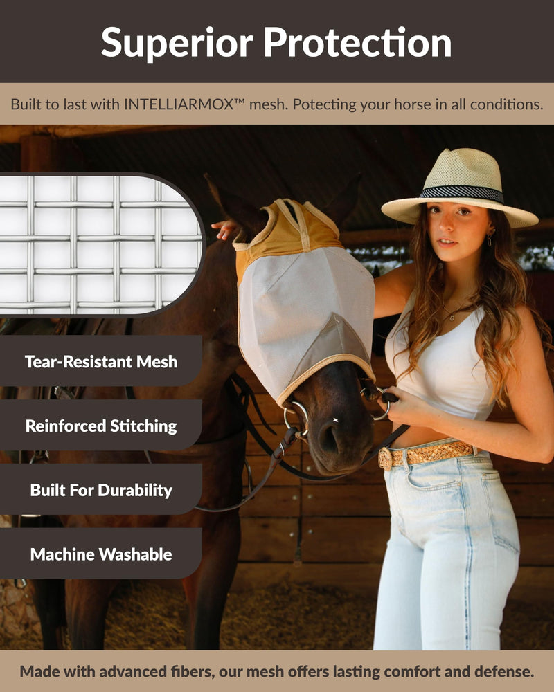 TSZ Horse Fly Mask Standard No Ears - UV Block 70% Breathable Soft Fleece Padding Fly Masks for Horses Flymask Durable Fly Control Comfortable Adjustable Straps All-Day for Equines Standard (Horse)