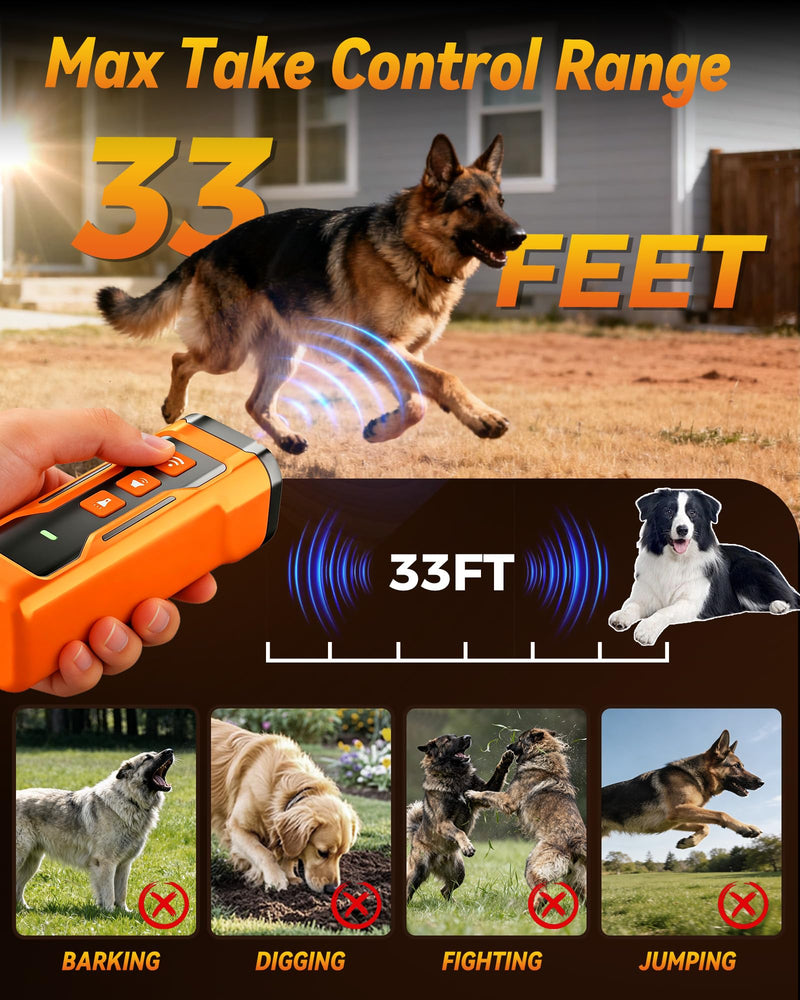 Dog Bark Deterrent Devices, 6 Modes 3X Ultrasonic Anti Barking Device for Dogs, 33 FT Range Barks No More Indoors Neighbor Outdoors with Flashlight,Dog Training Device Small Orange