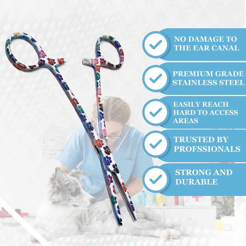 Dog Pet Ear/Nose Hair Puller Grooming Hemostat Locking Forceps Pliers, 5.5" (14cm), Straight (White Multi Paws) White Multi Paws - PawsPlanet Australia