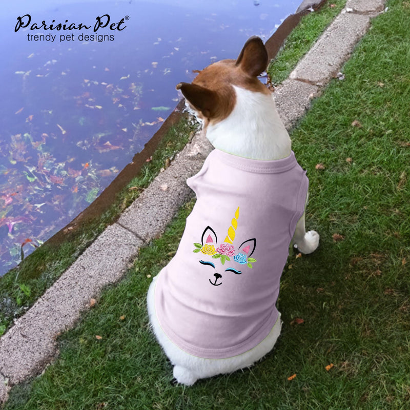 Parisian Pet Dog Tshirt - Embroidered Unicorn Girl Pet Vest - 100% Cotton, Lightweight Dog Clothes, Female Tank Top - Sleeveless Pink Tee Shirts for Large Dogs - 2XL - PawsPlanet Australia