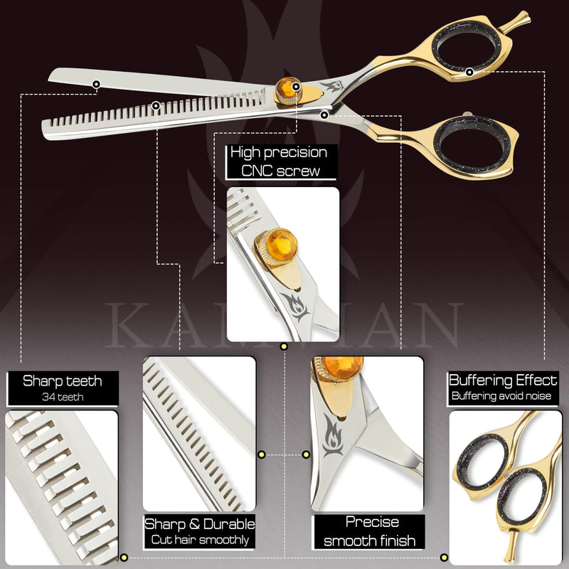 Dog Grooming Scissors – 7.5” Thinning Shears with 34 Teeth, Chunkers for Dogs & Cats, Precision Cut with 440C Stainless Steel, Designed for Groomers and Pet Owners Golden/Polish Thinning Scissors - PawsPlanet Australia