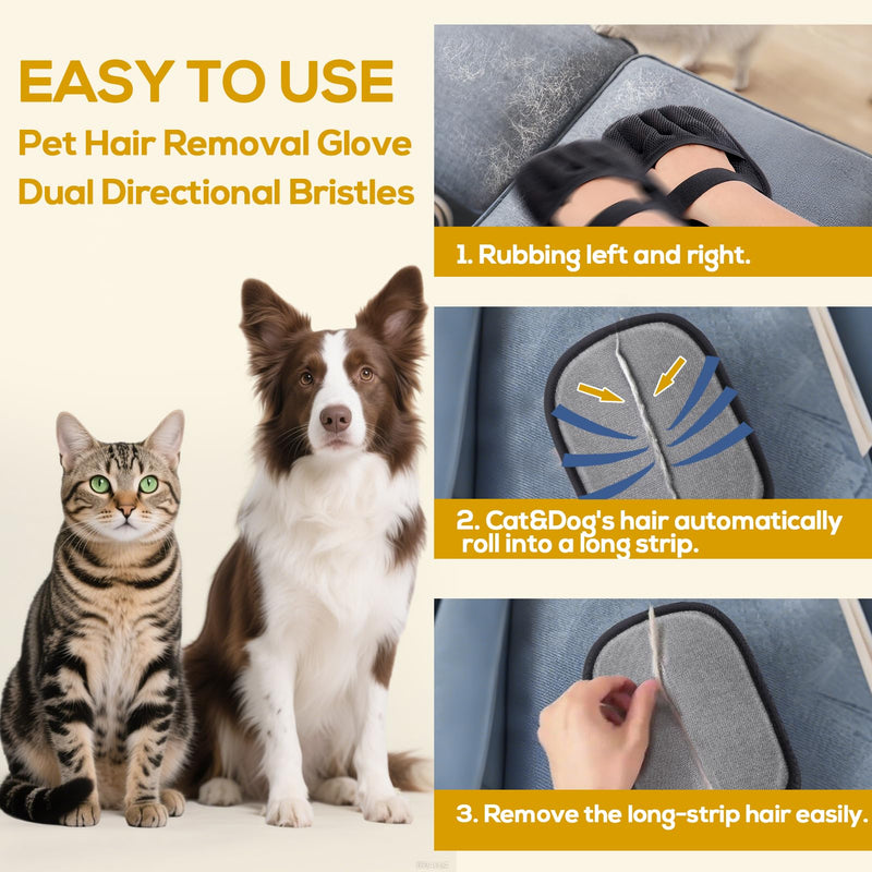 BABORUI Pet Hair Removal Glove - 2 Pack Five Finger Electrostatic Gloves Pet Hair with 2Pcs Flea Comb, Dog and Cat Hair Removal Tool for Furniture Car Couch Carpet Clothes - PawsPlanet Australia