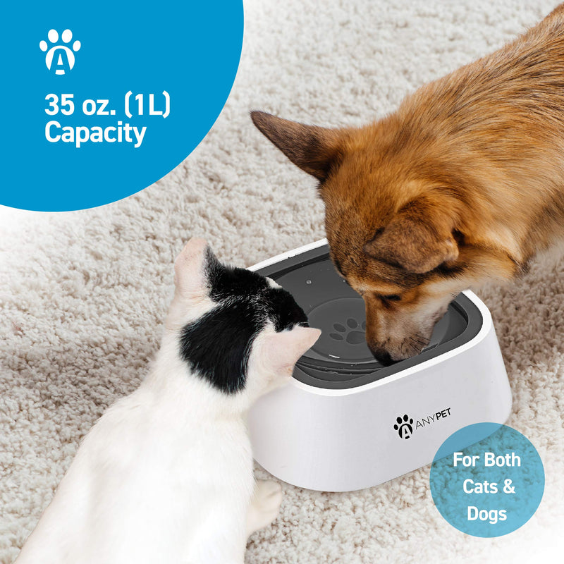 ANYPET No-Spill Dog Water Bowl, Anti-Splash Pet Slow Drinking Water Feeder, Spill Proof Travel Bowls for Large Medium Small Dogs and Cats, White - PawsPlanet Australia