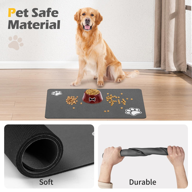 Pet Feeding Mat-Absorbent Dog Mat for Food and Water Bowl-Dog Accessories Pet Supplies-Dog Water Bowl for Messy Drinkers-No Stains Quick Dry Dog Water Dispenser Mat (12"x19", Dark Grey) 12"x19" - PawsPlanet Australia