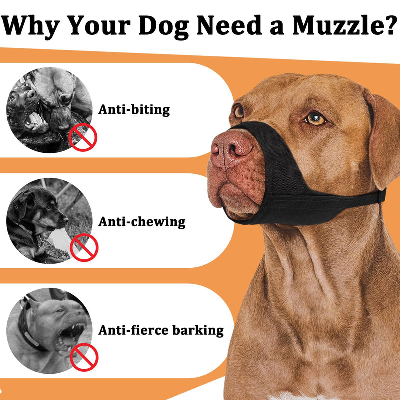 Mayerzon Pitbull Muzzle, Soft Muzzle for American Bully Bulldog Boxers Rottweilers, Anti Fierce Barking Biting Chewing Muzzle for Grooming, Fabric Muzzle for Medium Large Short Snout Dog Black L [Snout Cir: 8.25-9.5"] - PawsPlanet Australia