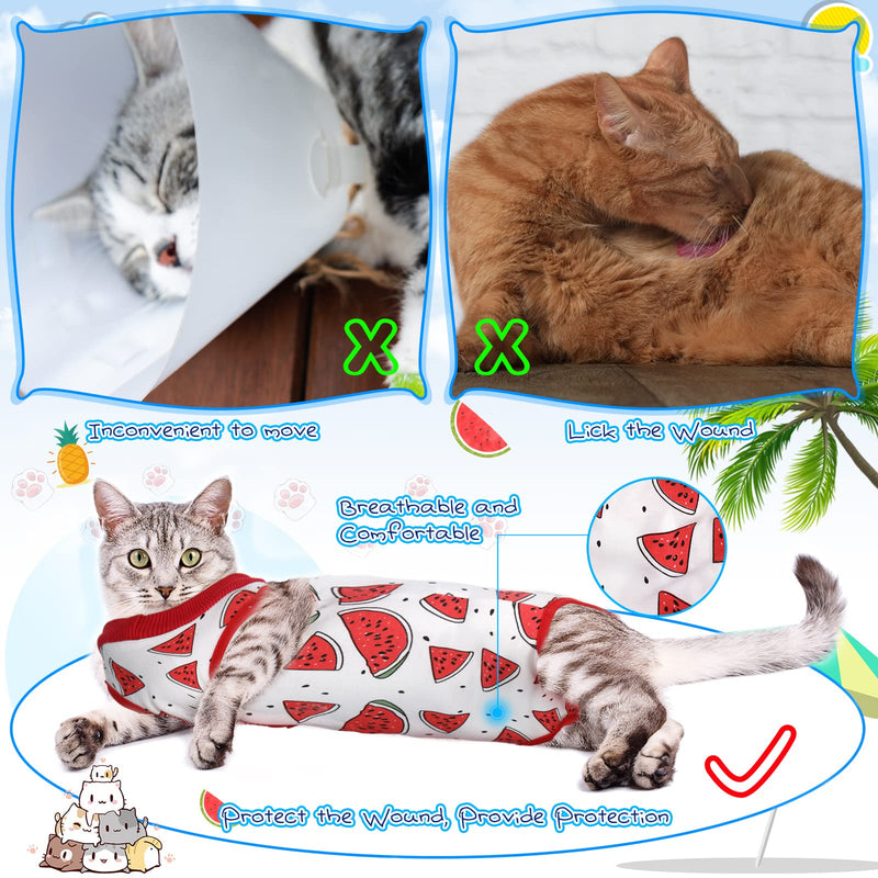 Nuanchu 3 Pieces Cat Recovery Suit Kitten Recovery Suit E-Collar Alternative for Cats and Dogs Abdominal Skin Anti Licking Pajama Suit (Watermelon Pattern, Medium) Watermelon Pattern