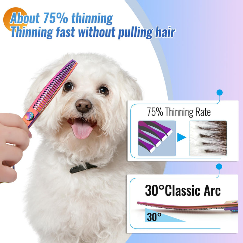 Dog Grooming Scissors: 7" Curved Chunker Pet Shears Made Of Japanese 440C for Trimming Dogs Cats and Other Pets face and paws Haze Pink 7"Curved Chunker - PawsPlanet Australia