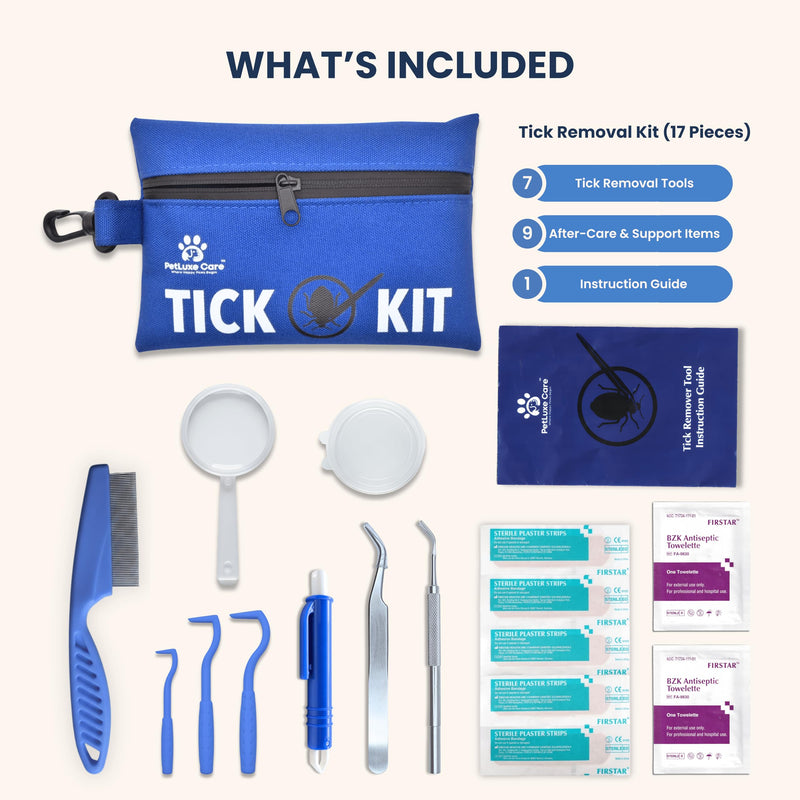 Complete Tick Removal Kit for Dogs & Cats – Tick Remover Tool Set with 3 Size Hooks, Tick Comb & Stainless Steel Precision Tick Remover + Tweezers, Travel Pouch – Safe, Fast Tick Removal