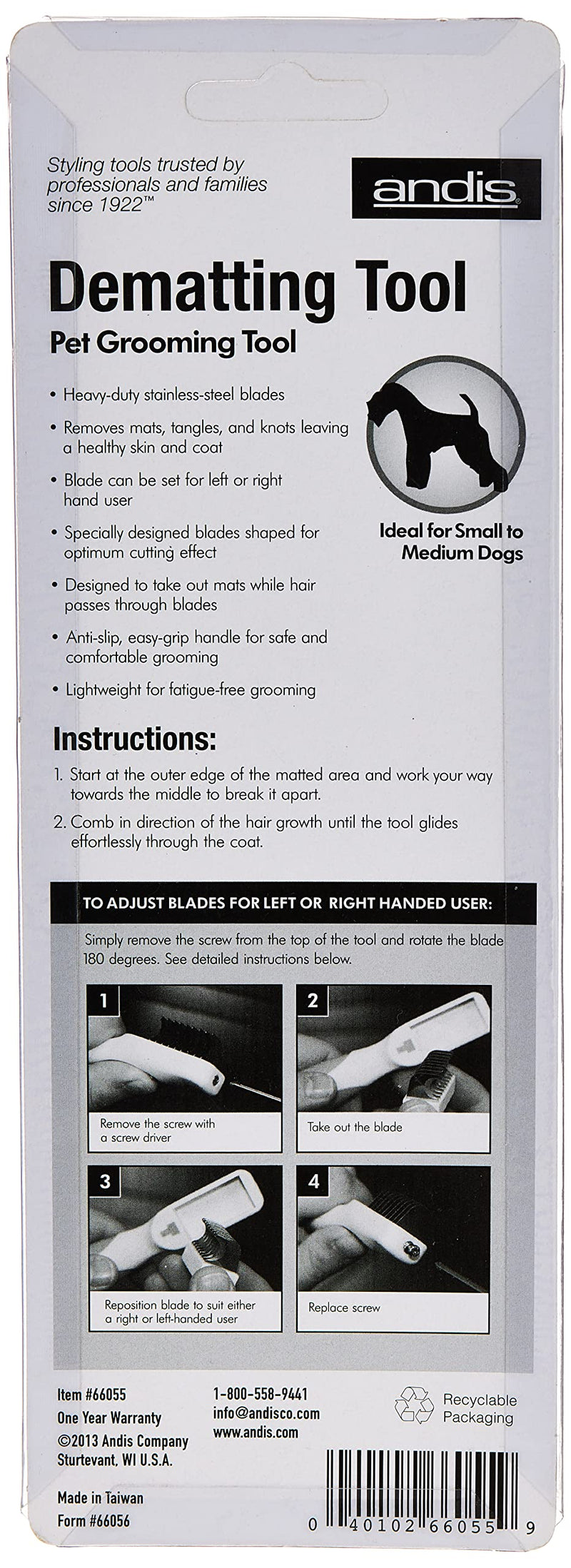 Andis 66055 Dematting 9-Blade Tool - Reduces Shedding, Safe on Wet or Dry Hair - Removes Dead Hair & Eliminates Tangles - Anti-slip, Easy-Grip Handle & Suitable for Various Pets – Green De-Matting Tool
