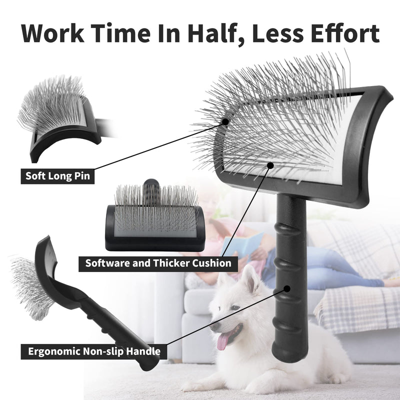 Large Slicker Brush & Pet Comb Value Kit, Extra Long Pin Dog Grooming Wire Brush and Deshedding, Removes Long and loose Hair & Undercoat, Black-comb, Hair Type: Curly, Unisex - PawsPlanet Australia