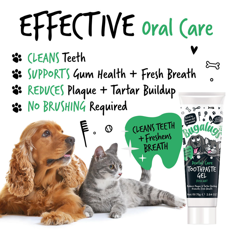 Bugalugs Dog and Cat Dental Care Kit: Toothpaste, 2 Finger Cat Toothbrushes, Dog Toothbrush for Plaque Removal and Fresh Breath 1 count (Pack of 1)
