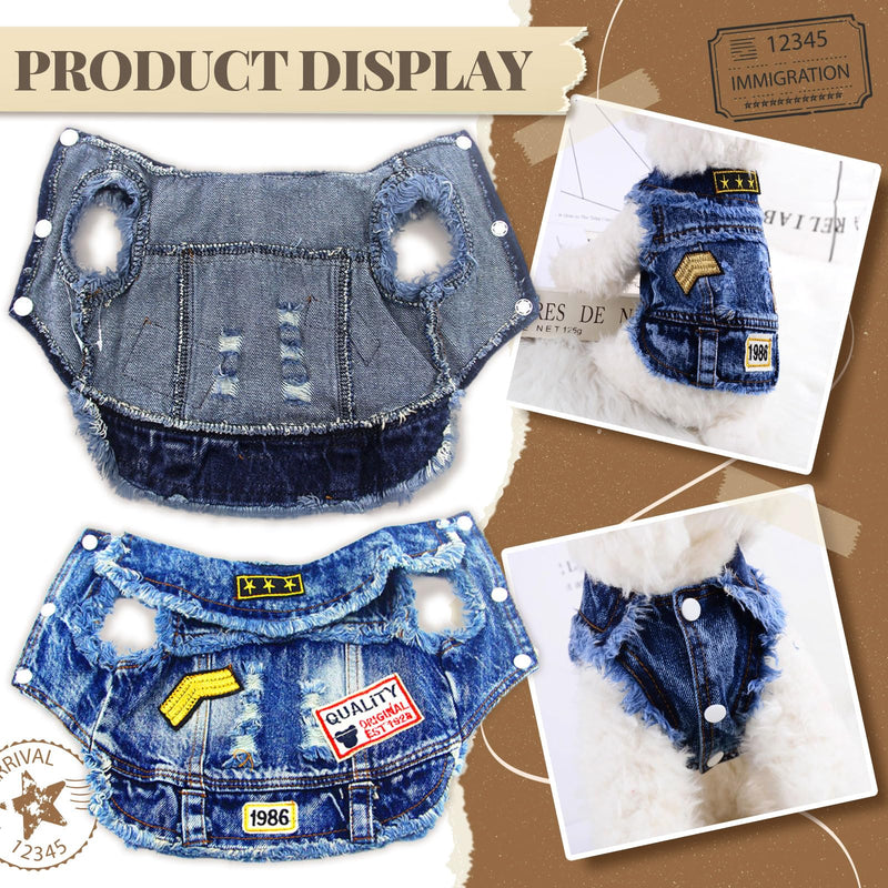 Cool Blue Dog Jean Jacket Small Pet Outfits Dog Clothes for Small Medium Dogs Cats Boys Girls Pet Vest Denim Coats Puppy Shirts Doggy Costume Clothing for Shih tzu Chihuahua Yorkie Teacup L（Suggest 9-12 lbs） Blue print