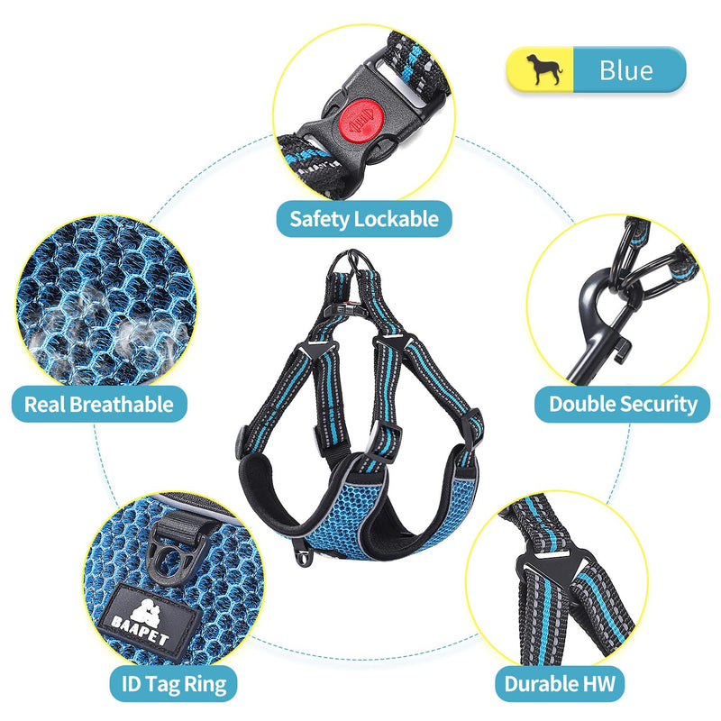 BAAPET Breathable Dog Harness for Small Puppy, Medium Dogs Step-in and Air Mesh with 6 Feet Reflective Rope Dog Leash S - 6 FT x Chest (17~19'') Blue