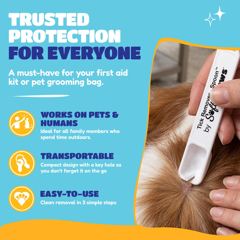 Soft Claws Tick Remover Spoon for Whole Family, Pack of 3 – Gentle Spoon Design & Easy Grip Tick Removal Tool for Humans, Dogs & Cats, Pet Grooming Essential, Compact & Travel-Friendly
