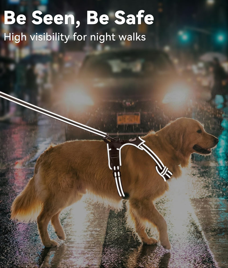 Joytale No Pull Dog Harness for Large Dogs, Reflective Pet Vest with Front Clip, Adjustable Soft Padded Harnesses with Easy Control Handle for Training and Walking, Brown, L