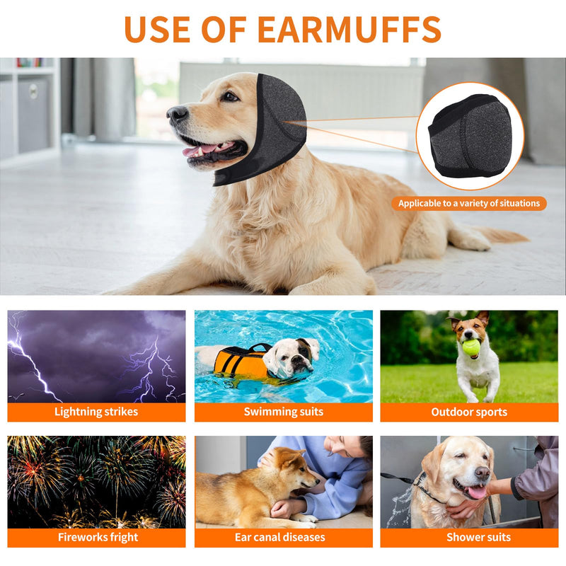 BOXOB Dog Ears Cover, Adjustable Dog Ear Muffs Noise Protection Comfortable Quiet Dogs Calming Hood Ear Head Wrap Cups Shower Cap Pet Supplies for Bath Grooming Thunder Fireworks (S) S