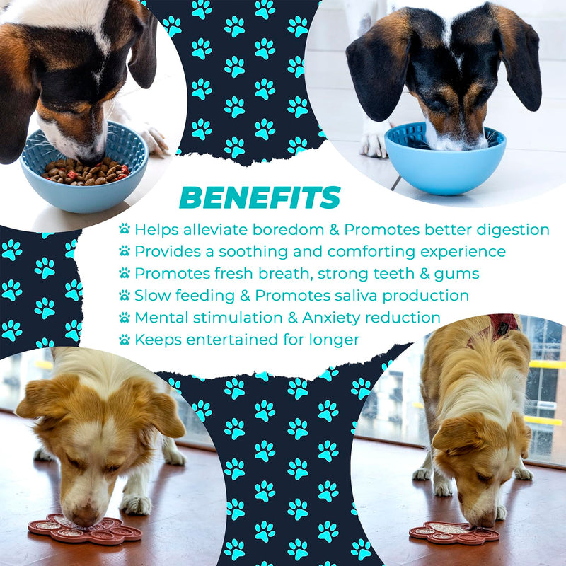 Slow Feeder Bowl with Lick Mat for Dogs, Blue, Silicone Blue Bowl + Red Mat