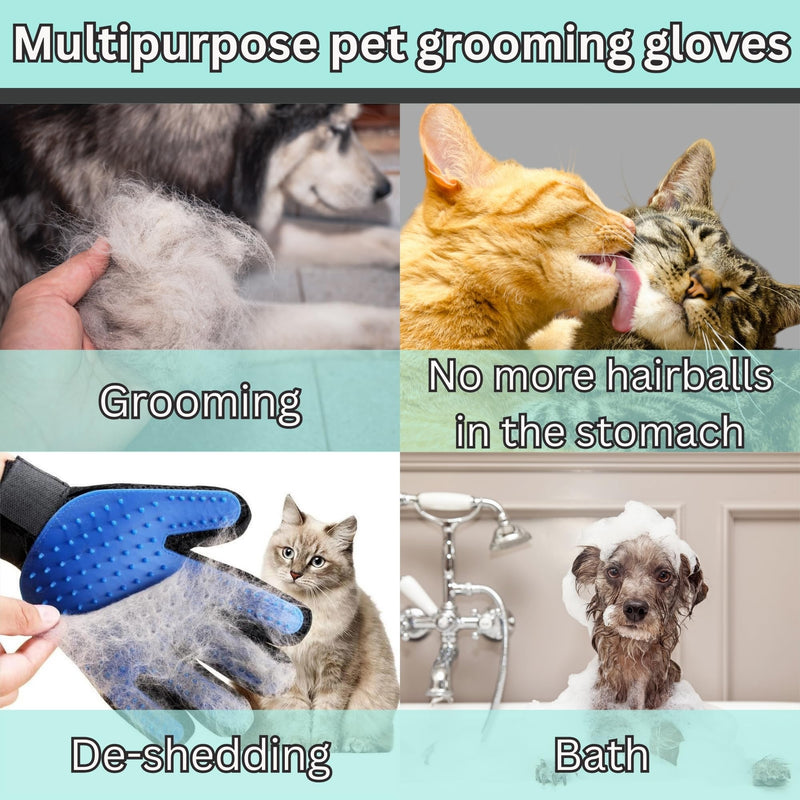 (1 Pair) Multi-Functional Pet Hair Remover Gloves for Gentle Grooming, Bathing, and Massaging Dogs, Cats, and Horses – Perfect for Reducing Shedding - Blue - 1 Pair, Right Hand & Left Hand included. - PawsPlanet Australia