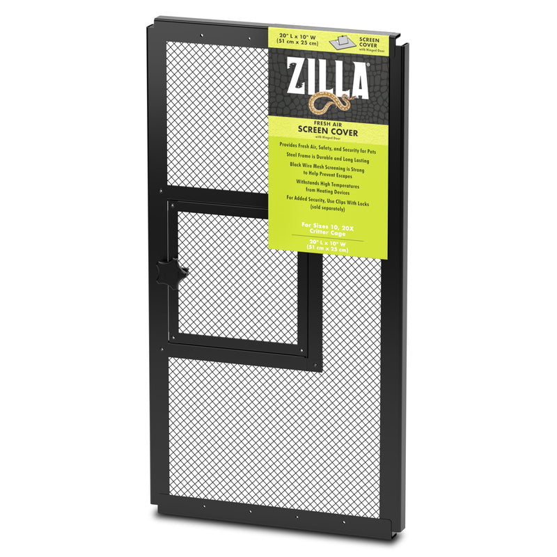 Zilla Pet Reptile Terrarium Fresh Air Screen Cover with Hinged Door 20" x 10" 20" x 10"