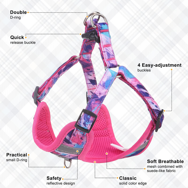 BEAUTYZOO Dog Harness Collar and Leash Set, No-Pull Step in Dog Harness for Large Dogs, Reflective No-Choke Puppy Vest Harness, Adjustable Soft Padded Pet Vest for French Bulldog, Dark Pink L L (Chest 20"-25", Collar 14"-20") Colorful Splatter Paint - PawsPlanet Australia
