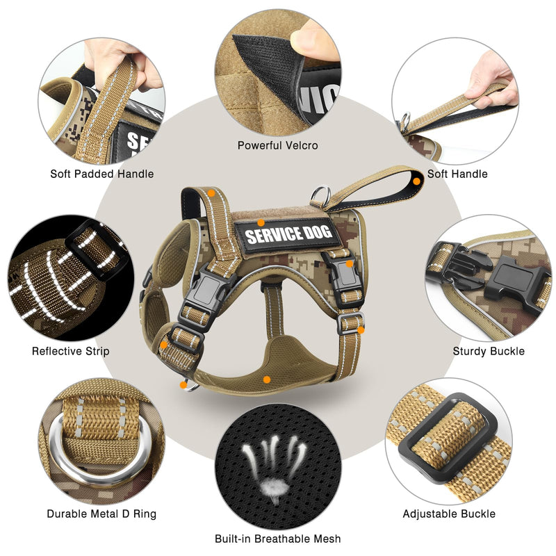 WINSEE Tactical Dog Harness, No Pull Dog Harness for Medium Large Dogs with Handle & Molle, Military Service Dog Vest Harness in Training Pet Harness for Small Dogs Desert Camo - PawsPlanet Australia