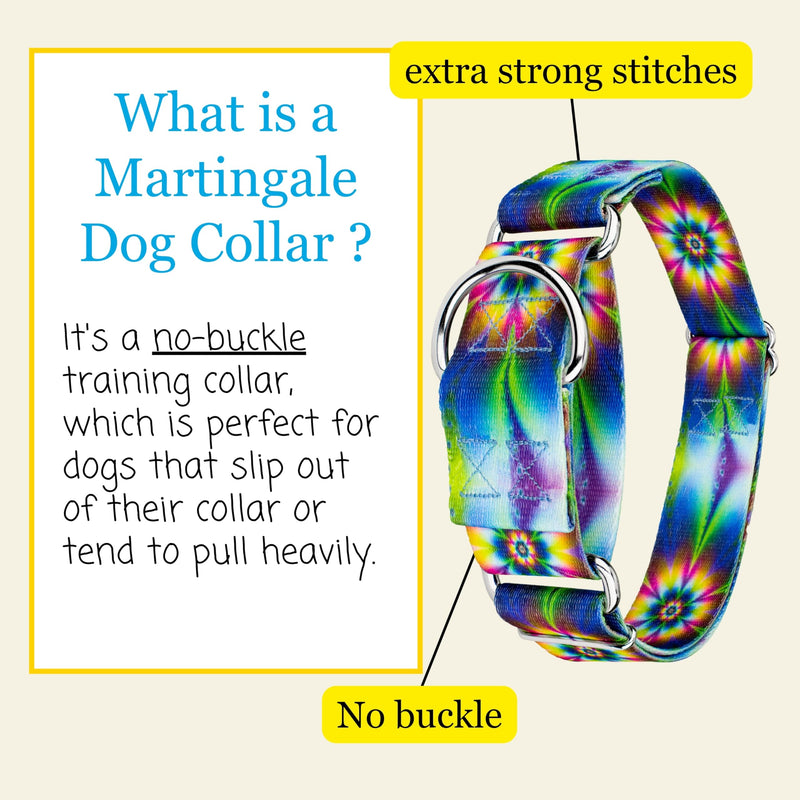 Country Brook Petz - HossFit Jr Wide Martingale Dog Collar - Groovy Collection Featuring Far Out Designs (Tie Dye Flowers, Medium) Medium (Pack of 1) Tie Dye Flowers