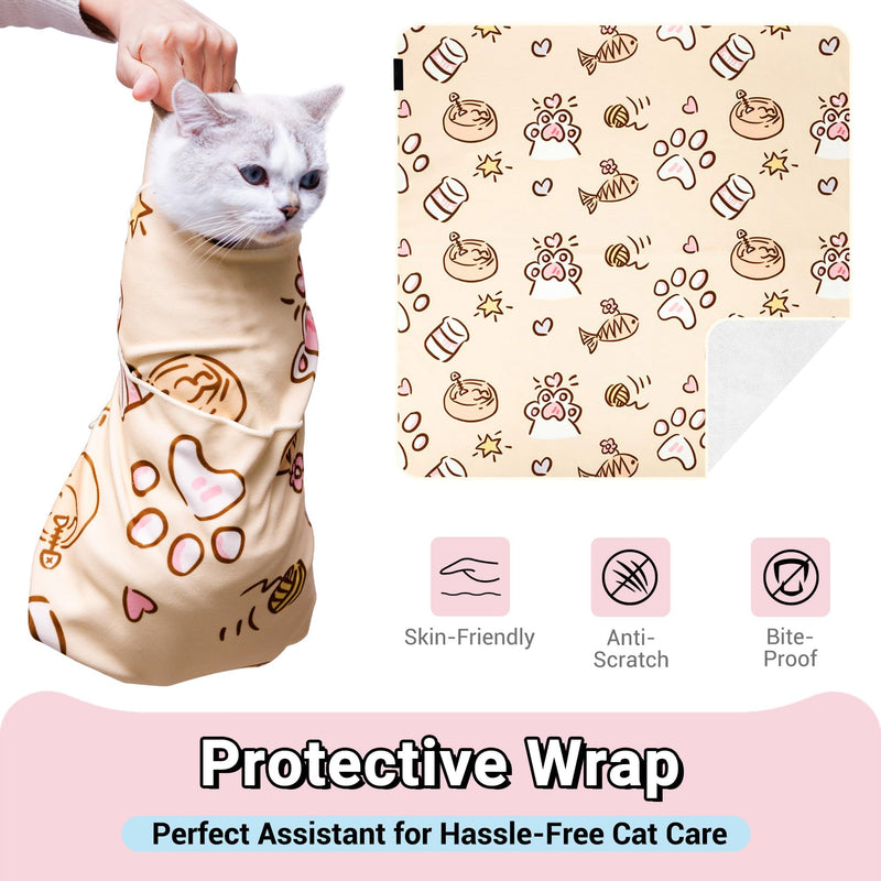 35.43" Extra Large Cat Grooming Wrap,Soft Self-stick Cat Burrito Restraint Blanket Grippy Cloth for Large Cats & Small Dogs,Nail Clipping,Ear Cleaning,Teeth Brushing Anti-Scratch Anti-Escape CUTE PATTERN(35.43" )