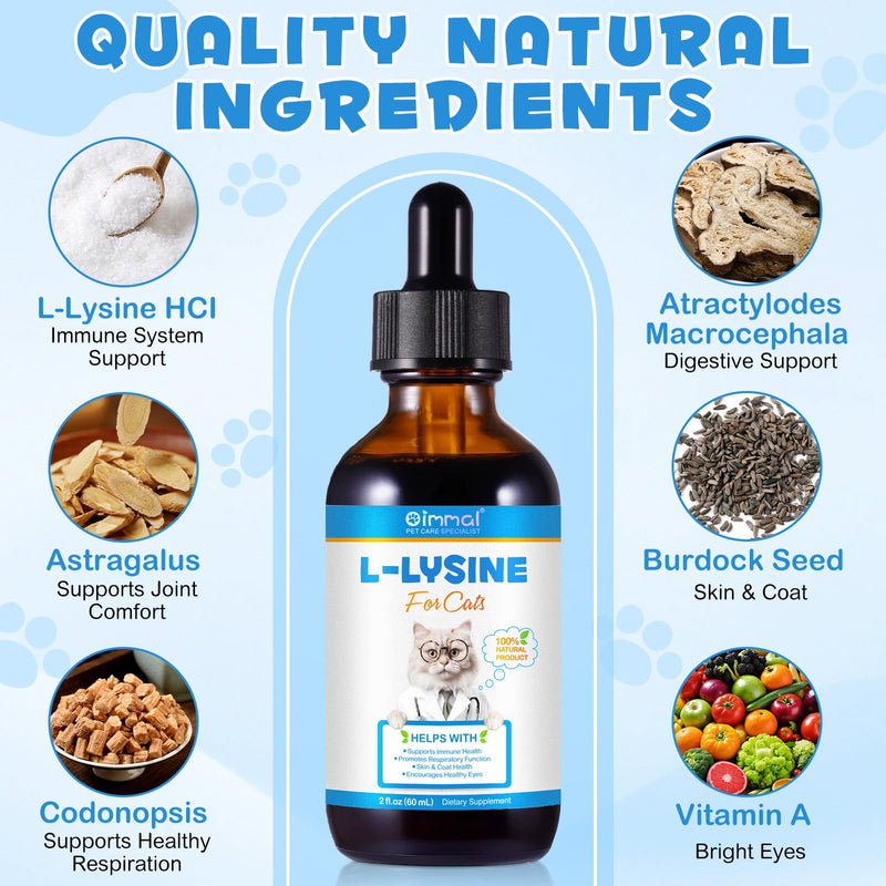Lysine for Cats, Cat L-lysine Supplement Support Immune for Feline Respiratory, Sneezing, Runny Nose, Eye Function, Helps Strengthen Natural Defenses - Chicken Flavor 60ml 1PCS