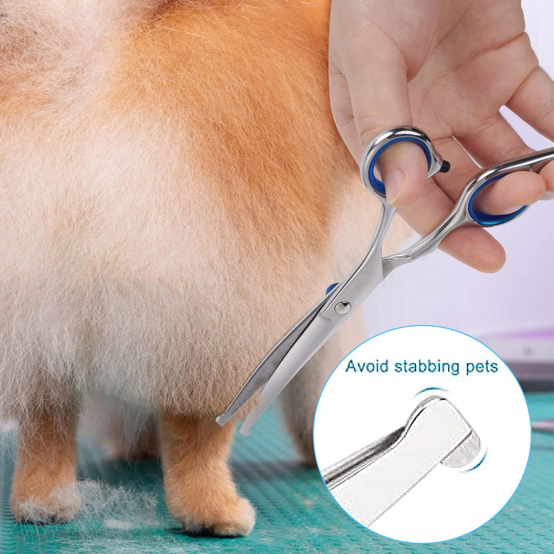 Pet Grooming Scissors, Upper Curved Pet Grooming Scissors Set with Safety Rounded Tips, 6.7-Inch, Stainless Steel, Pet Cat and Dog Hair Trimming, Professional Pet Hair Care Tool. 6 piece