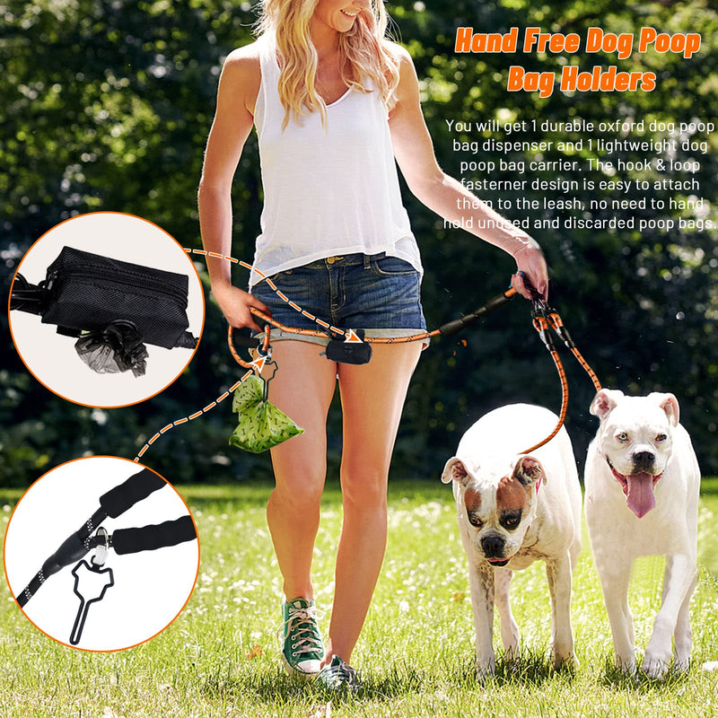 Double Dog Leash for Two Dogs, Heavy Duty Reflective Double Leashes for 2 Dogs, 360° Swivel Dual Dog Leash Tangle Free Large Dogs & Medium Dogs, with 2Pcs Dog Poop Bag Holder, Orange - PawsPlanet Australia