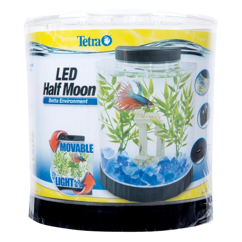 Tetra 1.1 Gallon Half Moon Fish Tank w/ Movable LED Light, Fish Tank for Betta, Aquarium Starter Kit