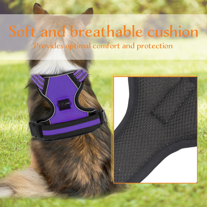 No Pull Dog Harness for Small Medium Large Dogs Adjustable Reflective Pet Vest with Front Clip Padded Harness for Dogs Easy Control Handle Best for Outdoor Training and Walking Purple M - PawsPlanet Australia