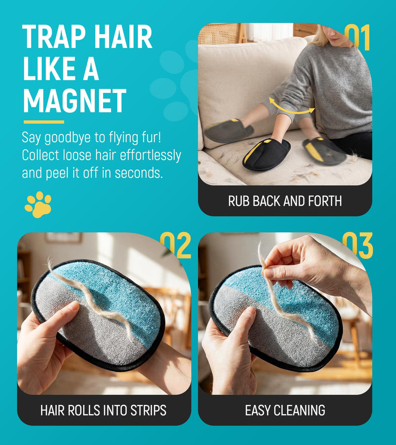 Pet Hair Removal Glove for Dogs & Cats - Upgraded Reusable Electrostatic Pet Hair Glove, Pet Hair Remover Tool for Laundry, Couch, Carpet & Car Seat, Gentle Grooming Mitt Balck/Blue - PawsPlanet Australia