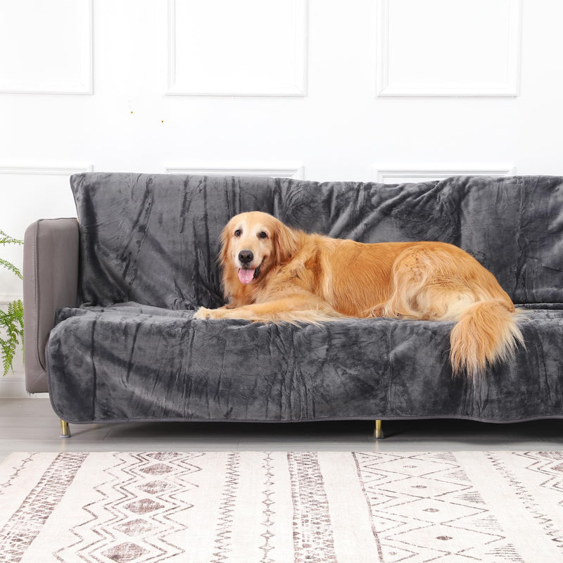 Waterproof Dog Blanket Bed Cover for Bed Couch Sofa, Liquid Pee Proof Pet Blanket Washable, Reversible Sherpa Fleece Blanket Furniture Protector for Medium Large Dogs Cats（Gray, 50"x 60"） L(50"x 60") Gray - PawsPlanet Australia