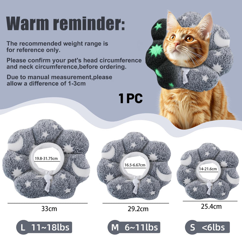 Adjustable Glow in the Dark Cat Collar Cone Style Elizabethan Collar for Pet Recovery After Surgery (M)