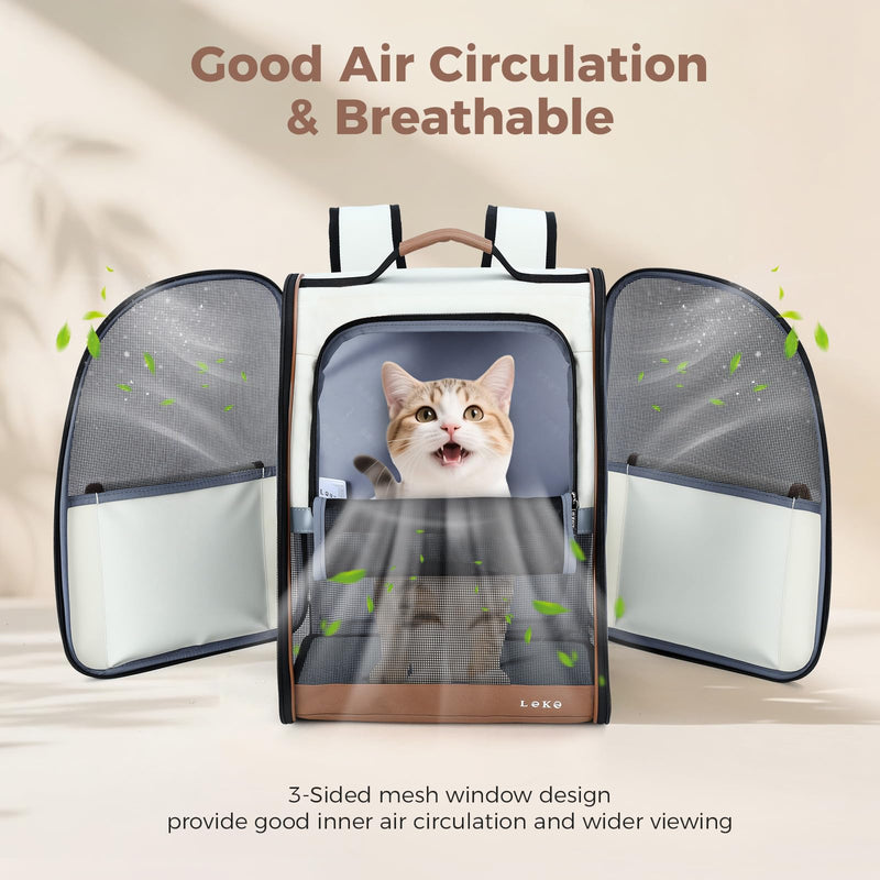 Lekereise Cat Backpack Carrier, Pet Carrier Backpack Airline Approved for Small Dogs Medium Cats Fit Up to 18 Lbs, Dogs Foldable Backpack Carrier for Travel, Hiking, Beige 13.39"L x 11"W x 16.53"H - PawsPlanet Australia