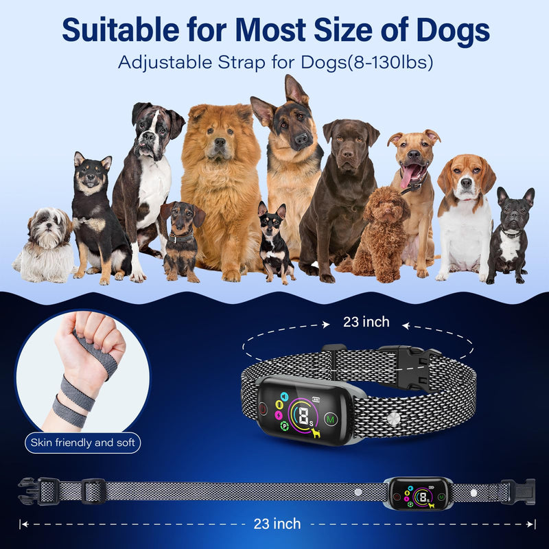 Dog Bark Collar for Large Medium Small Dogs, Rechargeable Bark Collar, Anti Barking Training Collarwith 8 Sensitivity Levels, Beep/Vibration Modes, Auto Correction for Dogs, IP67 Waterproof - PawsPlanet Australia