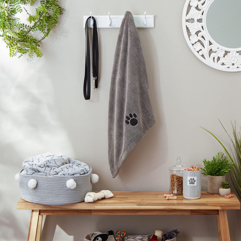 Bone Dry Pet Grooming Towel Collection Absorbent Microfiber X-Large, 41x23.5", Embroidered Gray - PawsPlanet Australia