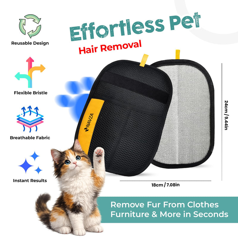 Pet Hair Removal Glove Kit – Electrostatic Pet Hair Remover Glove for Dog & Cat, Upgraded Reusable Magic Brush Pet Hair, Quick Wiping & Washable 2PCS pet Hair Remover Glove with Comb & 2 Hooks Black