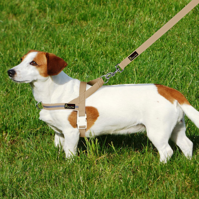 Plutus Pet Cotton Dog Harness and Lead Set, Reflective and Soft Padded, Quick Fit Vest Harness, for Small, Medium and Large Dogs, Beige, XS X-Small - PawsPlanet Australia