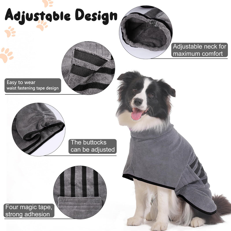 Microfibre Dog Bathrobe Dog Towel Wrap Super Absorbent Dog Drying Coat Bath Robe for Puppy, Medium & Large Dogs, Fast Drying, Adjustable, for Pet Dogs & Cats Black X-Large - PawsPlanet Australia