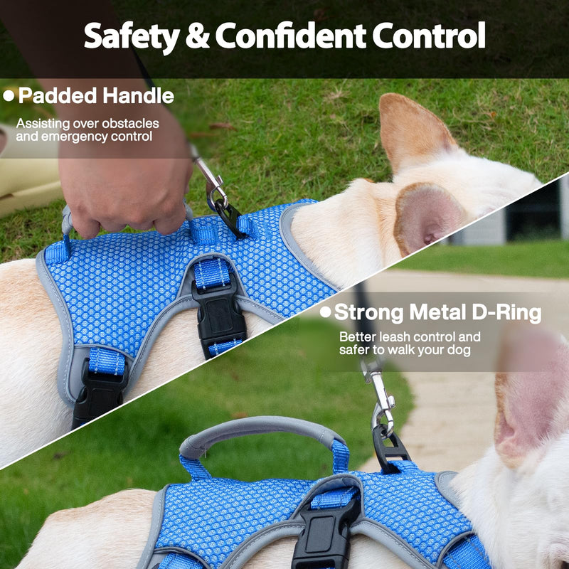 Huntboo Escape Proof Dog Harness, Escape Artist Harness, Reflective Dog Harness with Handle, Durable,Adjustable Vest for Small Medium Large Dogs Walking, Training, and Running Gear(Sea Blue,S) Small(Pack of 1) Sea Blue - PawsPlanet Australia