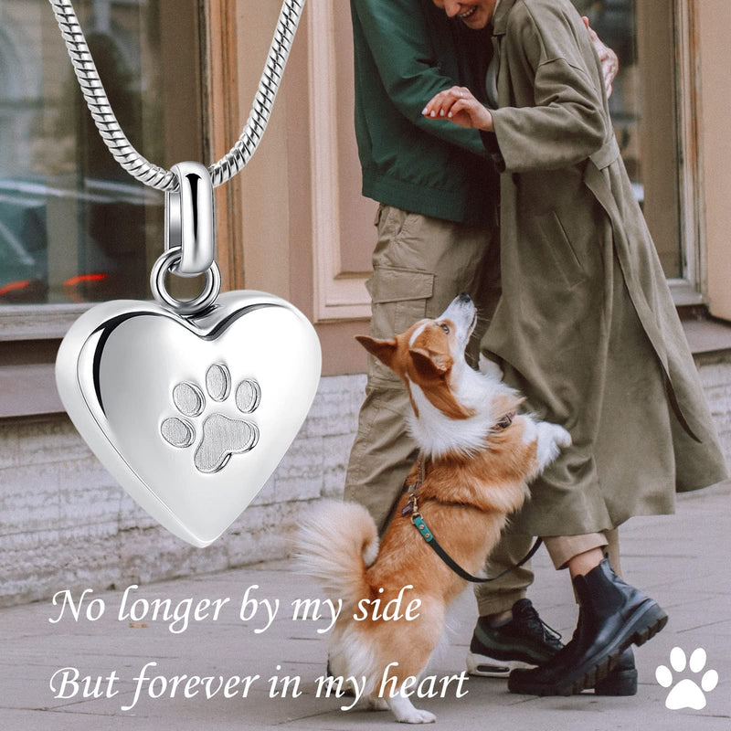 Pet Cremation Jewelry for Ashes Pendant Paw Print Pet Heart Urn Necklace Memorial Keepsake Jewelry for Pet/Dog's/Cat's Ashes Heart-Silver