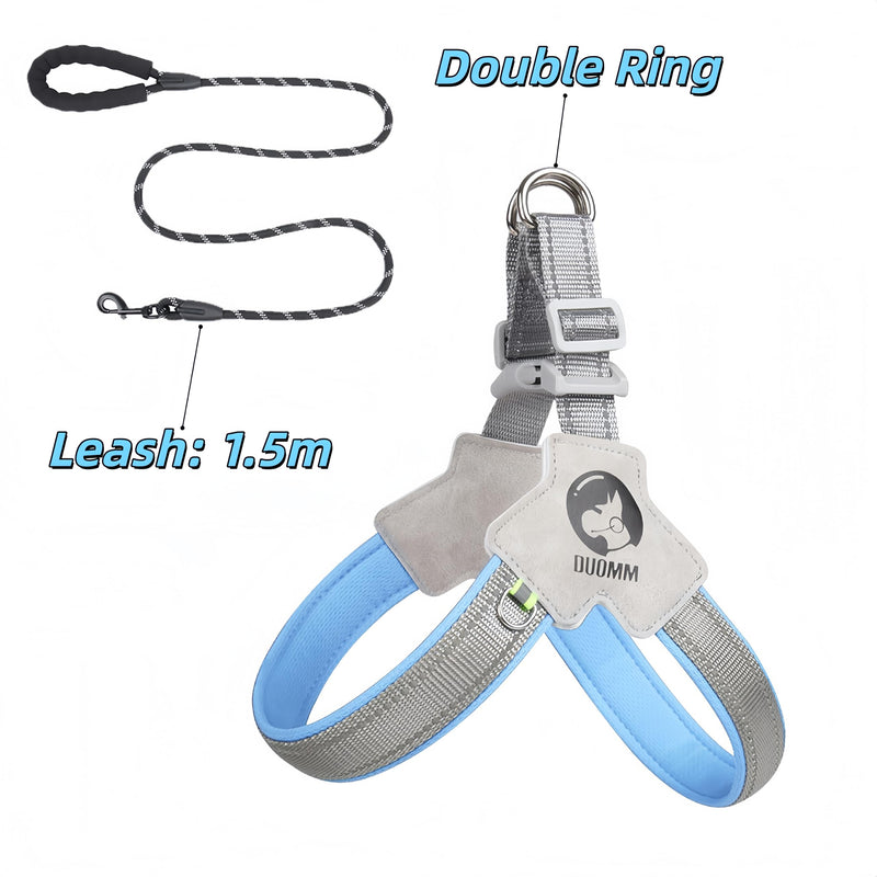 Dog Harness and Leash Set, Breathable Reflective Material, Durable Construction, Ergonomic Handle for Comfort, Ideal for Walks and Outdoor Activities (Blue, M) Blue - PawsPlanet Australia