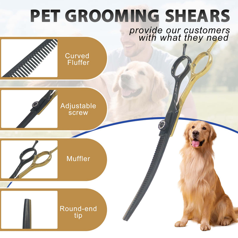 7" Curved Thinner Dog Scissor, Curved Fluffer Scissors, 43 Teeth, 50% Thinning Rate, Professional Pet Shear for Groomer, Ergonomic Dog Grooming Scissor, Dogs Shear for Grooming to remove bulk quickly - PawsPlanet Australia