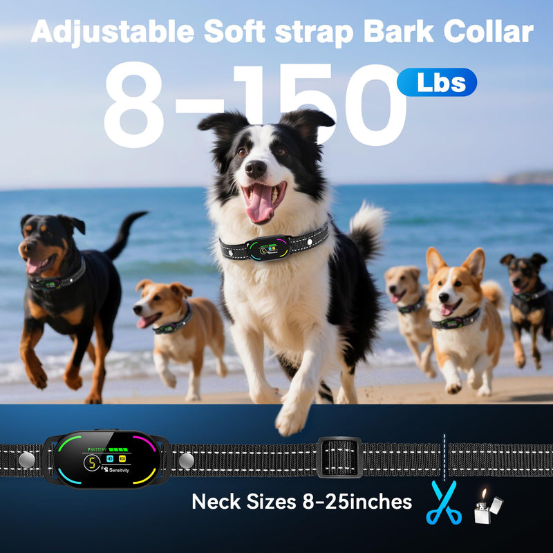 Dog Bark Collar, Rechargeable Smart Collar, with 4 Adjustable Modes Beep Vibration and 5 Adjustable Sensitivities, Bark Collar for Large Medium Small Dogs (Black) Black - PawsPlanet Australia