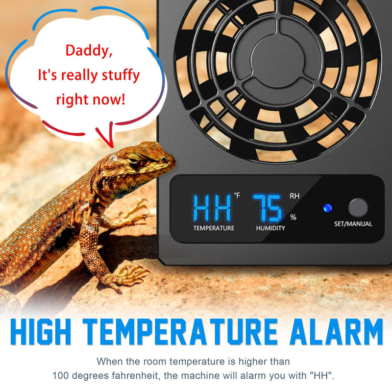 2PCS Reptile Ventilation Fan with Humidity Sensor and High-Temp Alarm, Fan Dehumidifier for Reptile Enclosure and Terrarium 2PCS-Black - PawsPlanet Australia