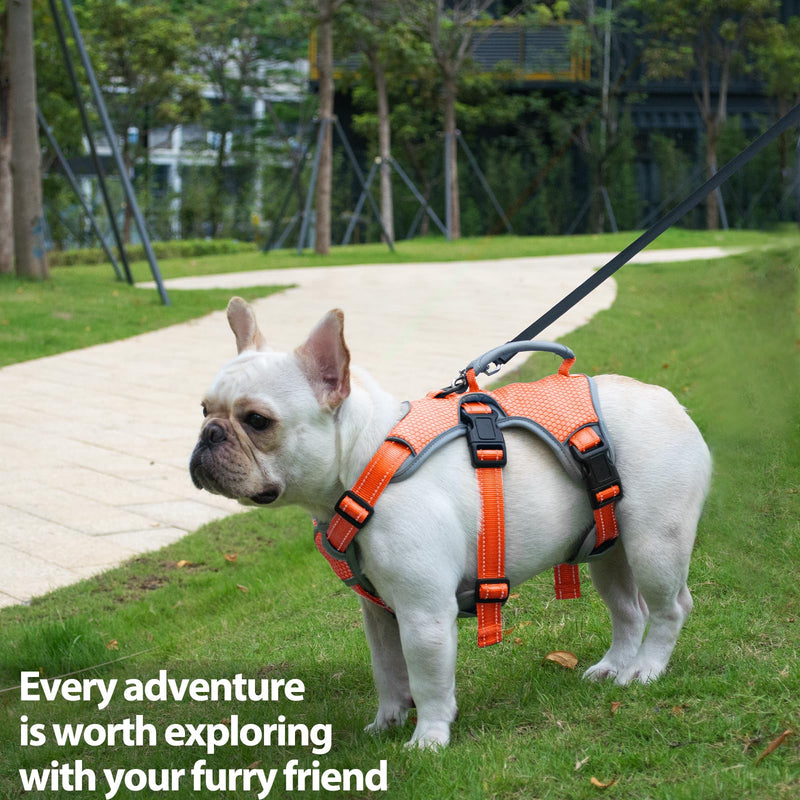 Huntboo Escape Proof Dog Harness, Escape Artist Harness, Reflective Dog Harness with Handle, Durable,Adjustable Vest for Small Medium Large Dogs Walking, Training, and Running Gear(Orange,S) Small(Pack of 1) Orange